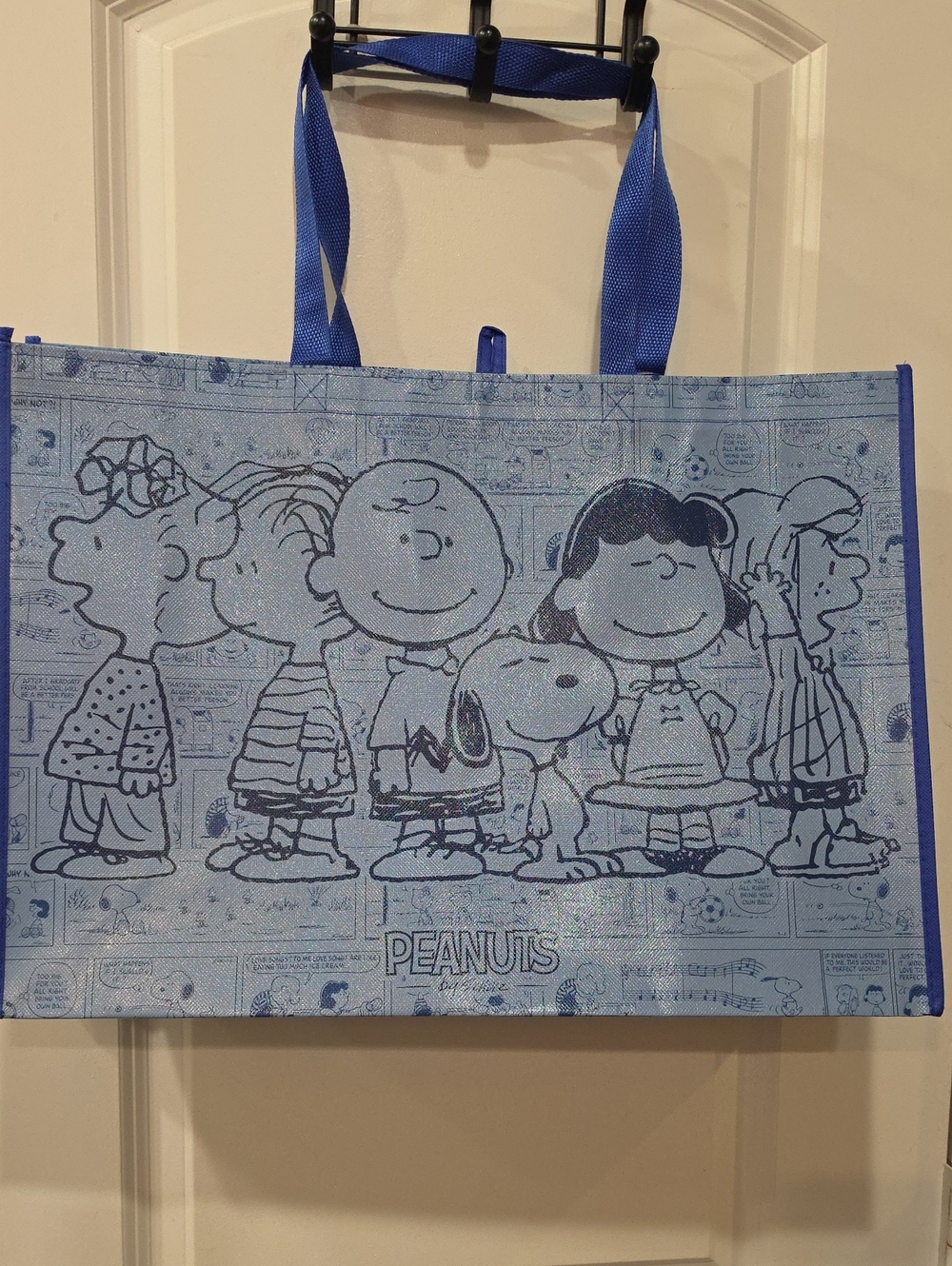 Peanuts Snoopy & The Gang Newspaper Skits Shopper Tote Bag- Blue - Picture 6 of 9